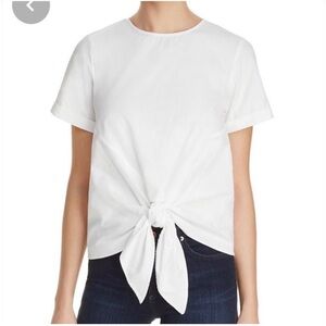 Aqua White Tie-Front Women's Top